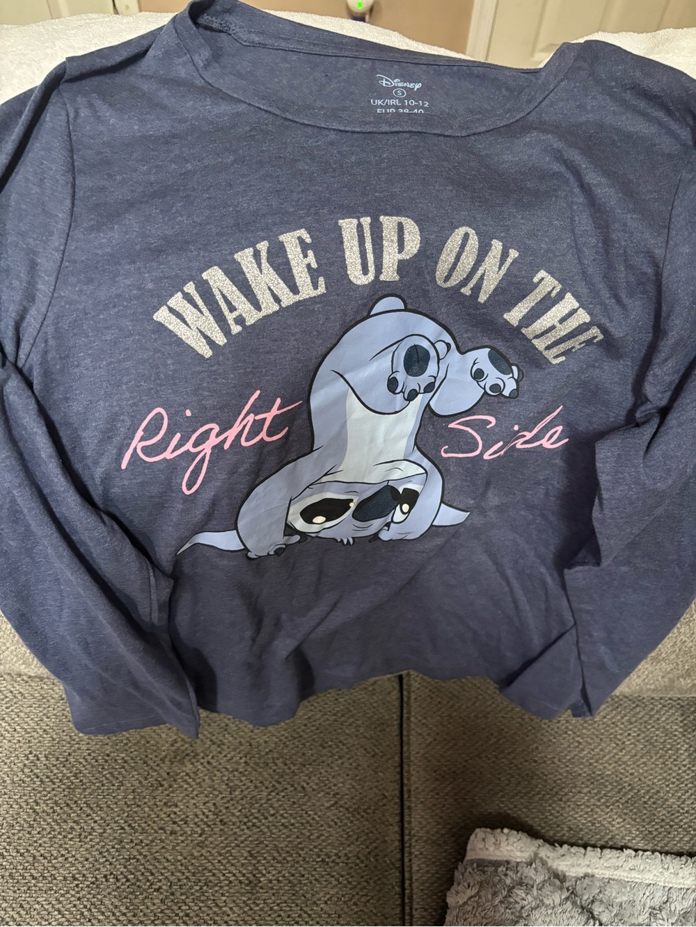 Disney Stitch “Wake Up on the Right Side” Graphic Tee – Y2K Inspired – Size S